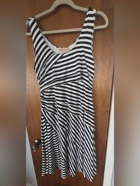 Philosophy Black and White Striped Ruching Dress